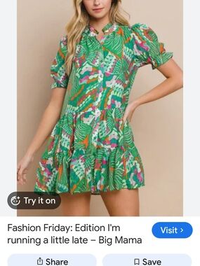 TCEC Green Abstract Puff-Sleeve Tiered Mini Dress